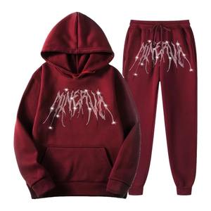 New Arrival Winter Hooded Tracksuit Polyester Cotton Rhinestone <b>Screen</b> Print Set - Product Image 1