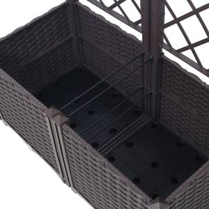 Fioriera Rialzata Grande Marrone con Griglia e Tappo di Drenaggio, 2 Vasi Rimovibili, Supporto Integrato per Piante Rampicanti, in Polyrattan - Product Image 6