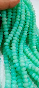 Cuentas de Calcedonia Verde Peruana Natural en Forma de Rondelle de 8-9mm Lisas para la Fabricación de Joyas, Se Venden por Hilo de 8 Pulgadas de Largo - Product Image 2