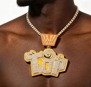 5AAA CZ Moissanite Diamond Hip Hop <b>Iced</b> <b>Out</b> Big Top Pendant 14K Gold Plated Round Cut 18 Inch Rope <b>Chain</b> Mens Jewelry Supplier - Product Image 1