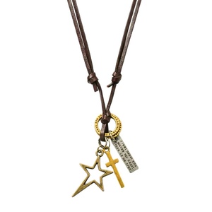 Stainless Steel Star Cross Pendant 1.5-Inch with Adjustable Leather Rope for Men and Boys - Product Image 3