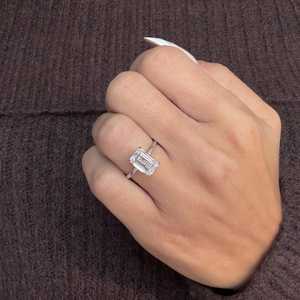 3 Carat <b>Emerald</b> Cut Lab Grown Diamond 18K Gold <b>Silver</b> Plated <b>Ring</b> for Women | IGI Certified Luxury Solitaire Engagement <b>Ring</b> | - Product Image 2