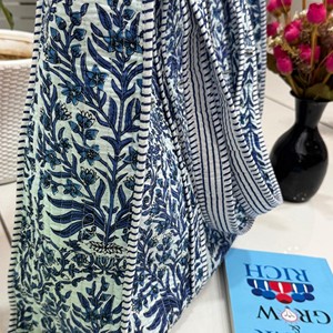 Women's Hand-Block Print Cotton Quilted Bohemian Shoulder Tote Bag with Open Closure Washable Tote Bag Jaipur Printed Cotton Bag - Product Image 2