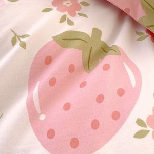 "3D Striped Pink & White Duvet <b>Cover</b> Set for Queen Size <b>Bed</b> with Zipper Closure & Strawberry Pattern" - Product Image 5