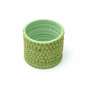 กำไลข้อมือดีไซน์เก๋ประดับมุกสีเขียวและทองเคลือบทองคุณภาพสูงแบบดั้งเดิม  ผิวเงางาม รายละเอียดประณีต เหมาะสำหรับงานแต่งงาน - Product Image 3