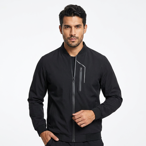 Chaqueta Negra para Hombre, Forro Polar, Cierre de Cremallera, Cuello Alto Informal, para Otoño - Product Image 6