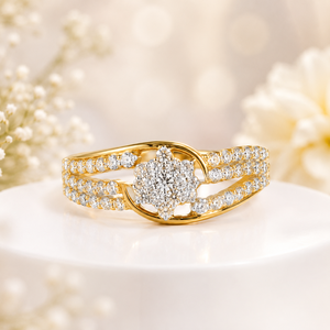 Wholesale 14K Gold Floral Cluster <b>Ring</b> with Multi Row <b>CZ</b> Stones Elegant Women Jewelry for B2B Buyers - Product Image 1