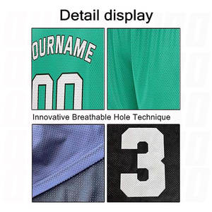 Conjunto de Uniforme de Baloncesto Personalizado con Nombre y Número, Camiseta y Pantalones Cortos para Jóvenes, Hombres y Mujeres, en Cian y Verde Oscuro - Product Image 4
