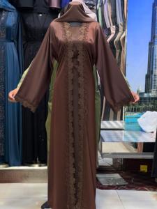 2026 New V Neck Brown Polyester Abaya Long Sleeve Floor Length Beaded Embroidery Modest Women's Daily Wear Middle East Style - Product Image 2