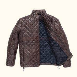 Chaquetas Bomber Acolchadas de Cuero Marrón para Hombre, Cuello Alto, Cierre de Botones, Chaquetas de Motero Casuales de Moda de Invierno, Personalizadas OEM al por Mayor - Product Image 3