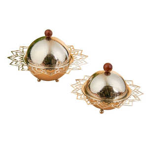 Bol à dattes en métal avec couvercle et ornement, design arabe Ramadan Kareem, décoration islamique décorative - Product Image 1