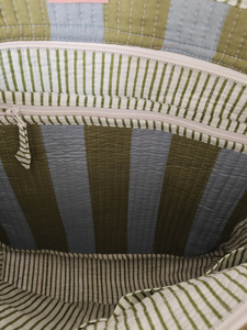 Sacs de maquillage en coton à rayures vertes imprimées en bloc, grande capacité, vert clair, lot de 3, matelassés, style indien moderne, pour pochettes à fermeture éclair - Product Image 6