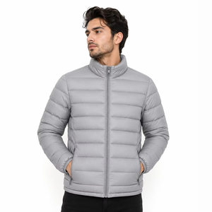 Premium Quality Men's Solid Black Puffer Jacket Stand Collar <b>Fleece</b> <b>Zipper</b> Closure Windproof Breathable Casual Winter Coat - Product Image 1