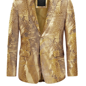 <b>Men's</b> <b>Yellow</b> Snake Print <b>Blazer</b> Single Breasted Suit Jacket Turn-down Collar Regular Fit Coat - Product Image 6