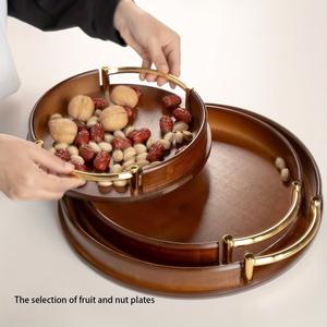 Ensemble de plateaux de rangement et de service en bois de luxe avec poignées dorées, design empilable, idéal pour les collations, les fruits, les noix et une maison élégante - Product Image 1