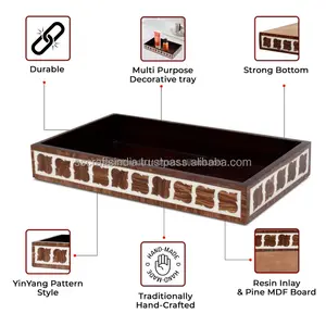 ถาดเรซินฝังหรูหราเป็นที่ต้องการสูงสำหรับห้องครัวและการรับประทานอาหารเหมาะสำหรับการเสิร์ฟของว่างอาหารเรียกน้ำย่อยหรือเครื่องดื่มจากอินเดีย - Product Image 3