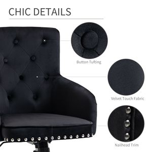 Sedia Girevole Moderna per Ufficio Domestico con Schienale Medio in Velluto Trapuntato, Finitura con Borchie, Altezza Regolabile, Curva su Base in Nylon - Product Image 6