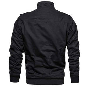 Blouson bomber noir uni décontracté d'hiver doublé polaire à col montant zippé, vêtement de travail tactique, vêtement d'extérieur - Product Image 2