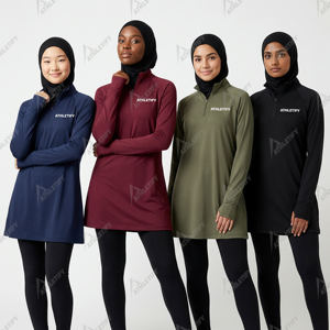 Haut élégant à manches longues et modeste avec trous pour les pouces pour femmes - Confortable, doux, pratique, vêtement de modestie musulmane, UPF50+, séchage rapide, respirant - Product Image 2