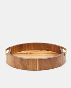 Plateau de service en bois moderne et durable fait à la main avec poignée en fer, compatible lave-vaisselle, cadeaux d'affaires, décoration de table de cuisine et de salle à manger - Product Image 4