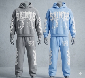 Ensemble de survêtement unisexe oversize à capuche anti-plis zippé en molleton de coton couleur unie, style streetwear décontracté, pour l'hiver - Product Image 1