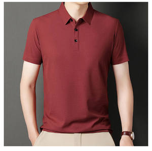 T-shirt d'été personnalisable pour homme en coton tricoté extensible à manches courtes et boutons, couleur unie ou imprimé, vente en gros - Product Image 4