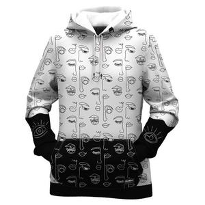 Sudadera con Capucha Negra para Hombre, Estampado Geométrico de Calavera, Sublimación, 100% Poliéster Tejido, Ropa Urbana de Otoño - Product Image 6