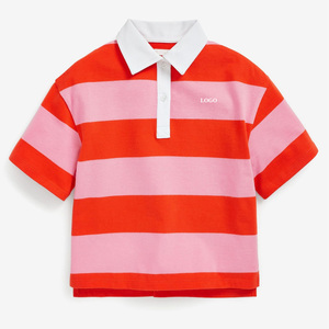 เสื้อโปโลแขนสั้นลายทางสำหรับเด็กผู้ชาย สีแดงและชมพู สวมใส่สบายๆ - Product Image 2