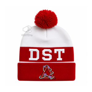 Delta |Sigma | Theta Sorority Women's Knitted Beanie Winter Cap Red & <b>White</b> Embroidered DST 1913 Cuffed Pom Pom Cap Headwear - Product Image 1