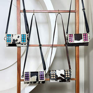 Bolso Tote de Cuero a Cuadros de Gran Capacidad y Cartera de Mano de Cuero Repujado a Mano, Conjunto de 2 Piezas a Juego, Colección March Expo - Product Image 5