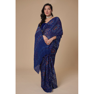 Sari en Chiffon Pur Doux Rai Dana Fait Main Bandhej Mode Ethnique - Product Image 1