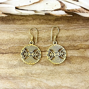 Pendientes Colgantes Boho con Diseño de Árbol de la Vida, de Latón Vintage, Chapados en Oro de 18k, con Círculo Floral, para Mujer, Venta al por Mayor/OEM - Product Image 1