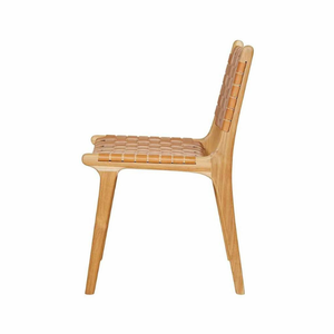 Chaise de salle à manger en cuir tressé de style moderne avec structure en teck pour l'ameublement de la maison et les ensembles de jardin - Product Image 5