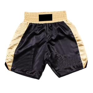 Shorts de course pour hommes, couleur unie, noir et or, taille élastique, taille haute, style décontracté avec bande latérale, tissu satiné respirant - Product Image 1