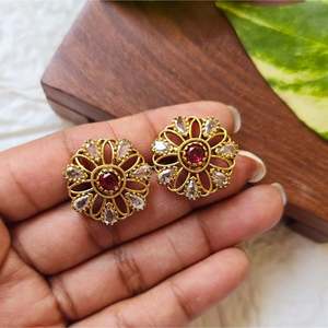 AD Studs Drop Earrings-Cute Classic Trendy Numbers Flowers Hearts Geometric with Emerald Pearl Diamond Quartz Shell Brass Alloy - Product Image 5