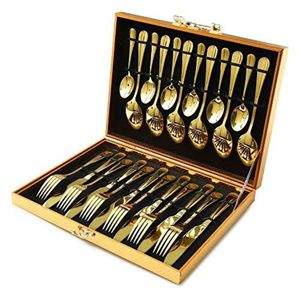 Elegant <b>Gold</b> <b>Cutlery</b> <b>Set</b> Mirror Finish Stainless Steel Flatware With Wooden Gift Case Kitchen Tableware For Fine Dining Events - Product Image 1