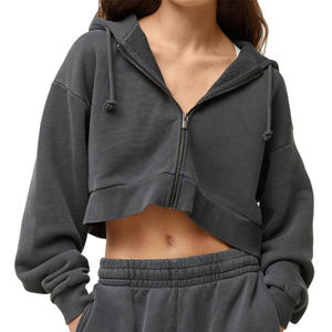 Sudadera con Capucha Corta para Mujer, 100% Algodón, Estampado Personalizado en la Parte Delantera, Sudadera con Capucha de Forro Polar Ecológico para Invierno, Estilo Urbano - Product Image 1