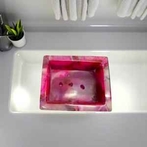 Juego de Accesorios de Baño de Resina de Ágata Rosa Ecológica Hecha a Mano, Color y Tamaño Personalizables, Decoración Moderna para Tocador de Mármol - Product Image 5