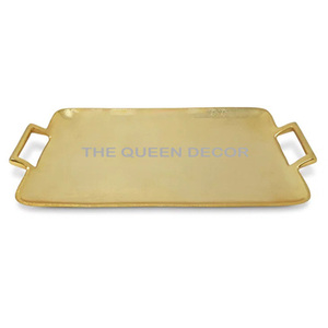 Silver Stainless Steel Metal Rectangular Shape With <b>Side</b> Handle Serving Wood Tray Home Dinnerware Dishes & <b>Plates</b> - Product Image 5