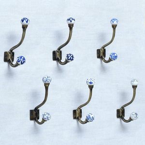 ตะขอแขวนผนังเซรามิกทำมือ ลายเซรามิกสีน้ำเงิน ตะขอแขวนเสื้อคู่ ตกแต่งผนัง รับน้ำหนักได้มาก ขายส่ง - Product Image 1