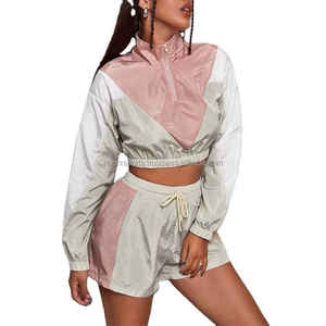 ชุดเสื้อกันลมผ้าไนลอนสำหรับผู้หญิงชุดกันลมมีซิปสำหรับออกกำลังกายดีไซน์ใหม่ - Product Image 2