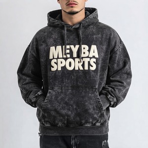 Sweat-shirt à capuche pour homme en molleton épais 100% coton, coupe oversize, délavé à l'acide, couleur unie, style vintage streetwear, mode décontractée - Product Image 1