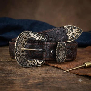 Cinturón clásico de cuero occidental de alta resistencia, moldeado en una sola pieza, con patrón floral, de piel de vaca, hecho a mano, unisex. - Product Image 6