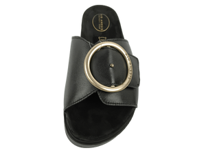 Sandalias de Plataforma de Cuero Genuino Negro, Punta Abierta, Suela Gruesa Acolchada, Zapatos Planos de Verano - Product Image 3