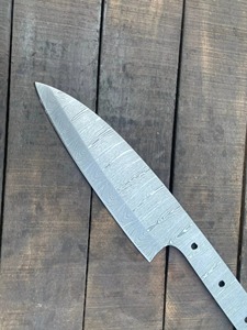 Cuchillo de Chef Artesanal Personalizado de Acero de Damasco con Hoja Entera y Punta Caída, Cuchillo Utilitario con Mango de Acero al Carbono de Grado Industrial - Product Image 6