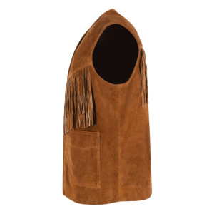 Gilet en cuir suédé de vache 100 % pleine fleur personnalisé pour homme, style western cowboy, avec franges et pompons, veste sans manches en cuir véritable - Product Image 2