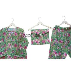 Conjunto de Pijama de Invierno para Mujer, Hecho a Mano, Romántico, de Lujo, con Estampado Floral, 100% Algodón, Transpirable, Suave, con Cintura Elástica y Cuello Redondo - Product Image 4