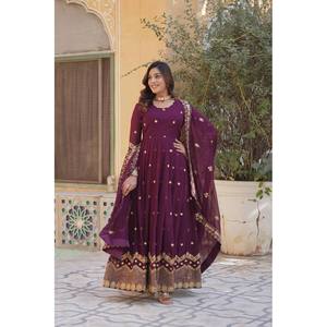 Vestidos de noche de diseñador con trabajo de secuencia de bordado-Incluye parte inferior del vestido y Dupatta - Product Image 4