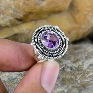 Bague artisanale en argent sterling 925 avec améthyste lavande, bijou bohème en cristal naturel, pierre de naissance de février - Product Image 2