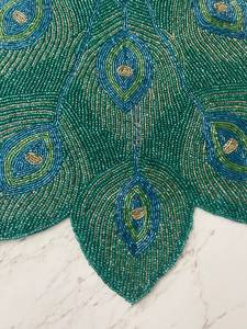 Handmade Eco-Friendly Durable 5mm Thick Fabric Table <b>Mat</b> Customized Shape Green Gold Embroidered Luxury Bohemian Design - Product Image 5